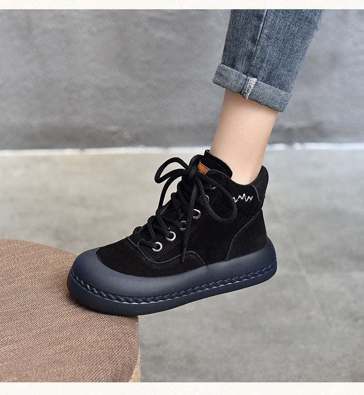 Casual Leather Thick Bottom Side Zipper Short Boots