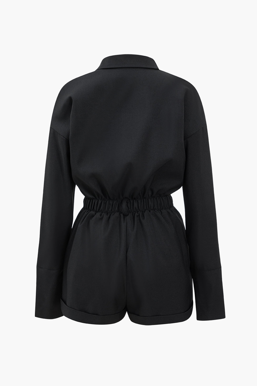 Basic Button-Front Pocket Long Sleeve Romper