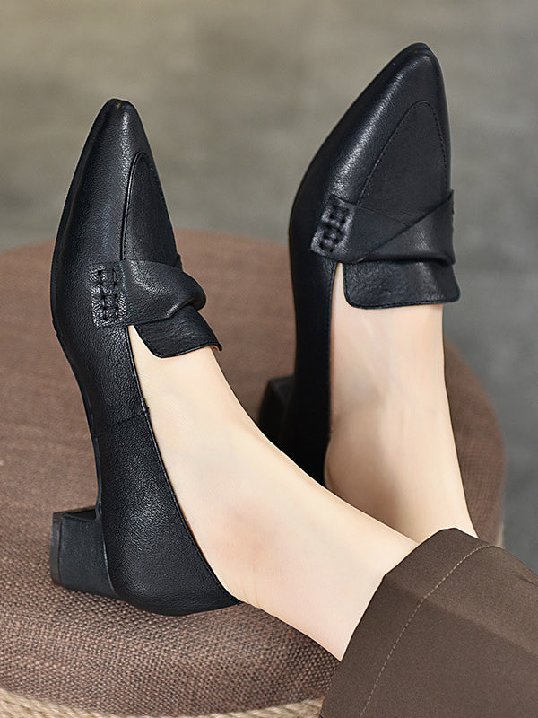 Classic leather Pointed-toe Chunky Heel Shoes