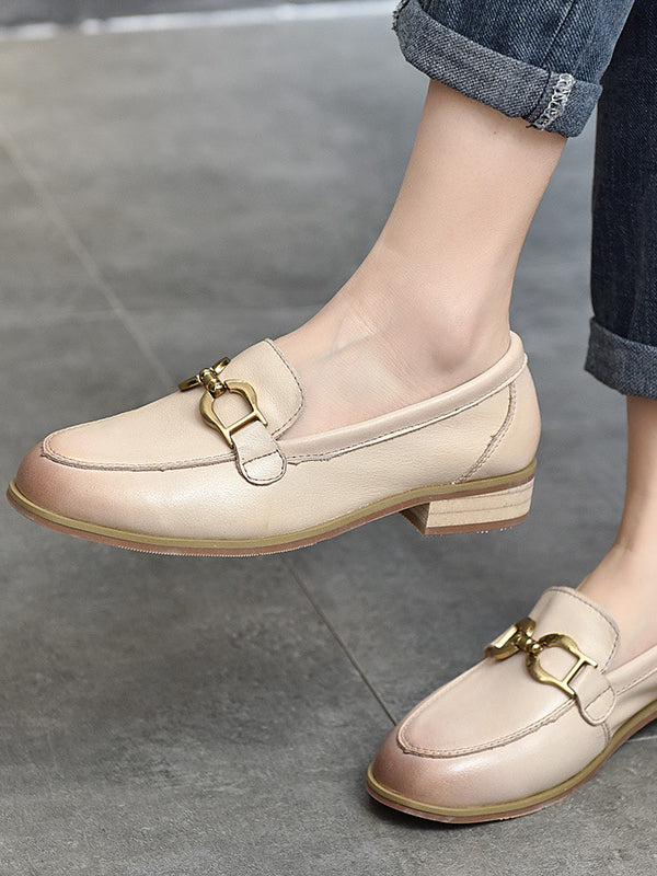 British Style Metal Buckle Leather Shoes