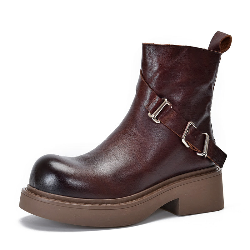 British Style Leather Thick Bottom Short Boots