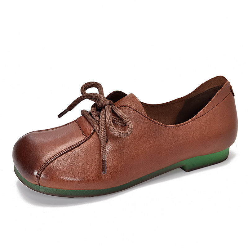 Casual Solid Color Round Toe Flat Leather Shoes