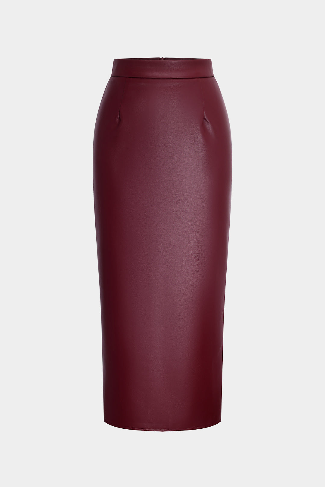 Basic Faux Leather Slit Skirt