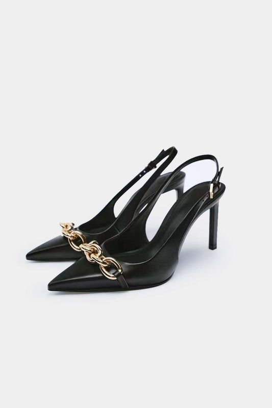 Chain Metallic Pointed Heels