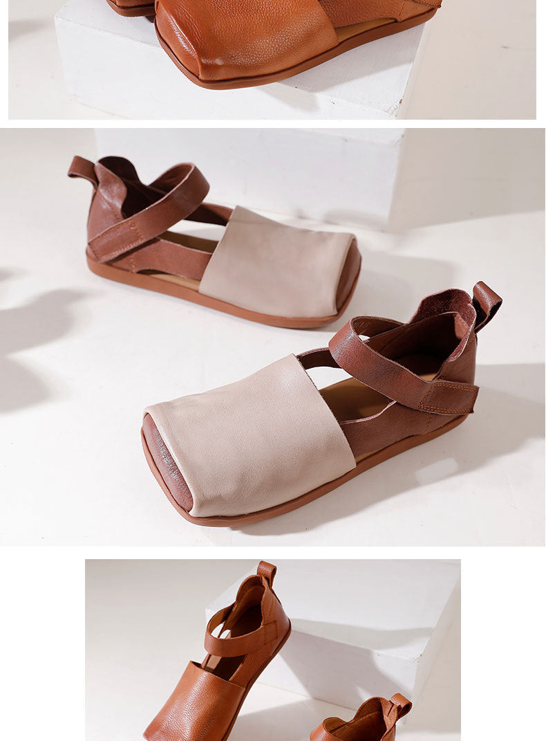 Versatile Leather Square Toe Flat Shoes