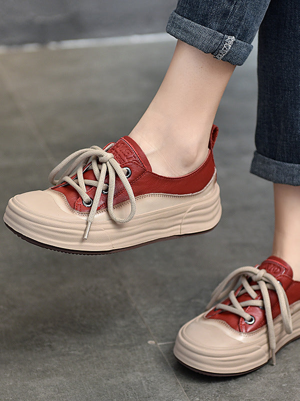 Casual Color Blocking Round Toe Lace-up Shoes