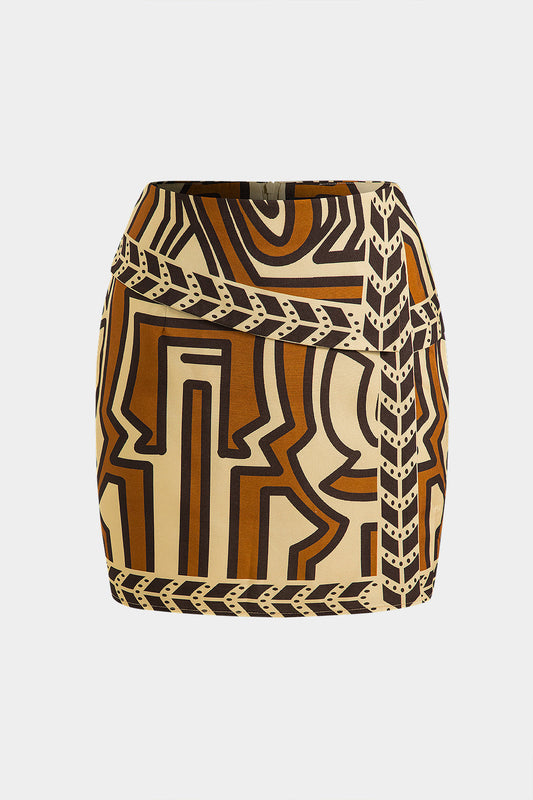 Bohemian Print Asymmetrical Zipper Skirt