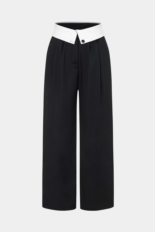 Basic Contrast High Waist Wide Leg Trousers