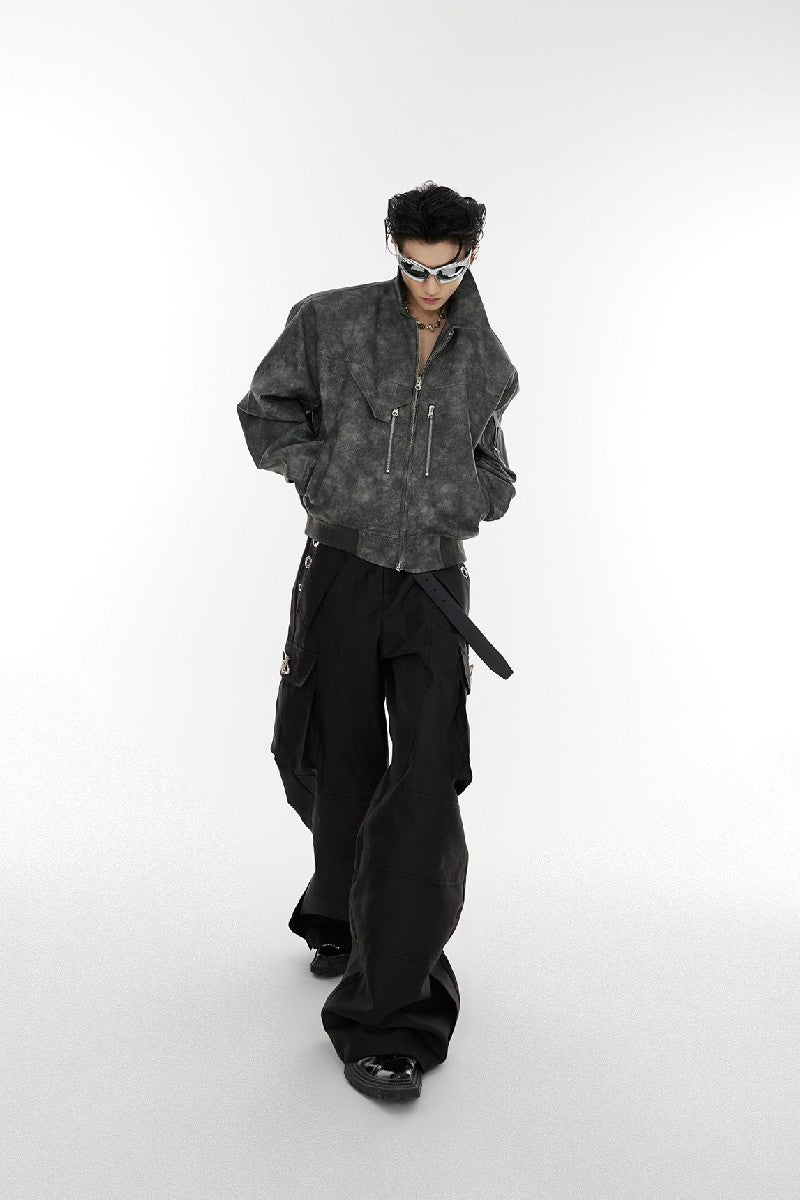 Shoulder Pad Washed Vegan Leather Jacket