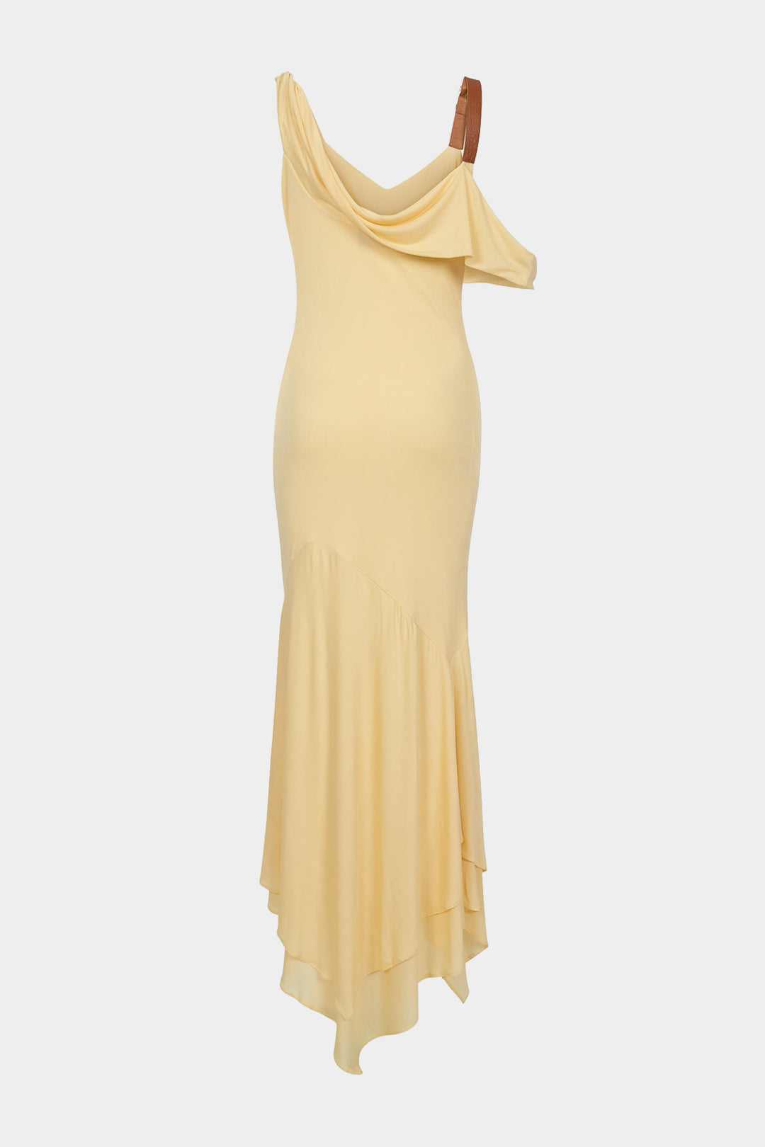 Asymmetrical Ruched Draped Cowl Neck Slip Maxi Dress