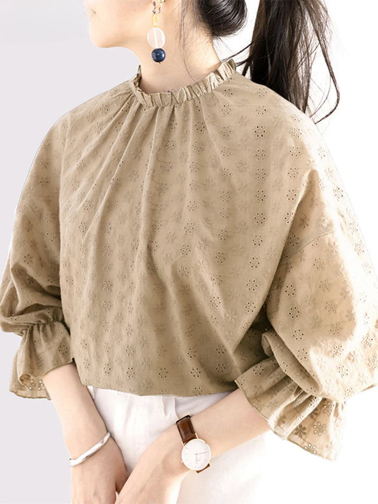 Lacing Pleating Lantern Sleeve Blouse Vintage Blouse