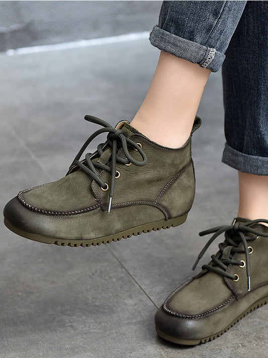 Classic Leather Lace-up Flat Shoes