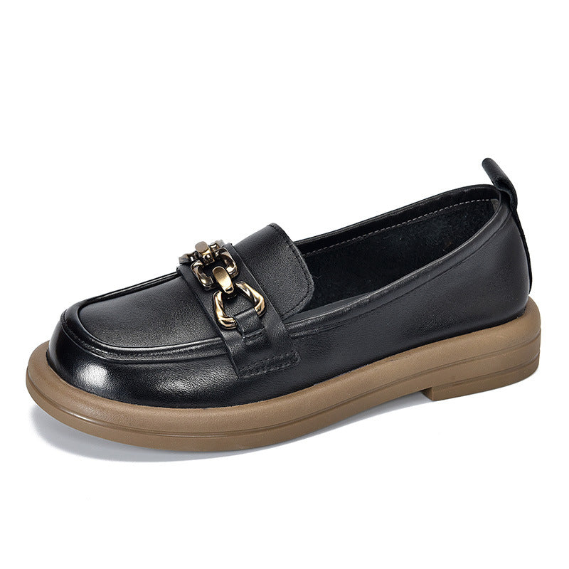 British Style Splicing Round Toe Leather Shoes