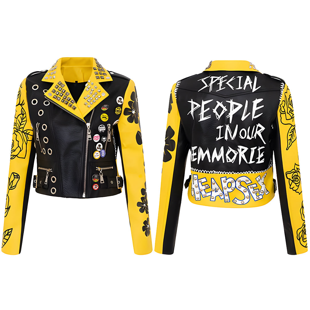 Graffiti Rebel Rivet Leather Jacket