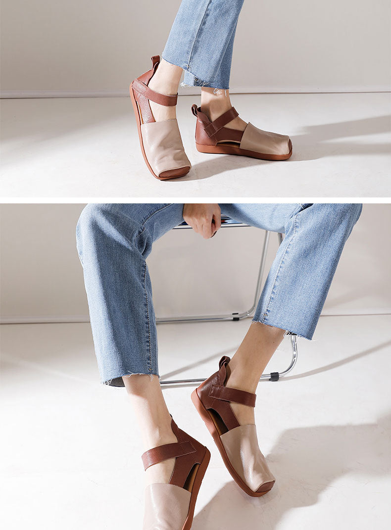 Versatile Leather Square Toe Flat Shoes