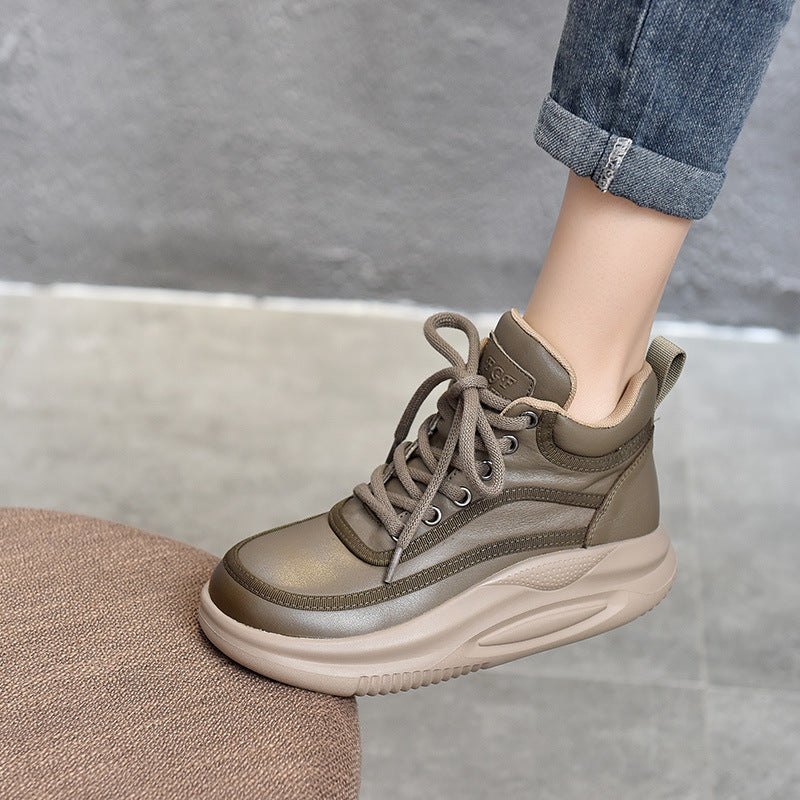 Casual Leather Colorblocked Thick Bottom Boots