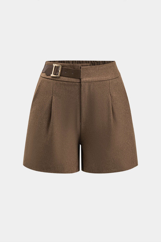 Belted Ruched High Waist Shorts