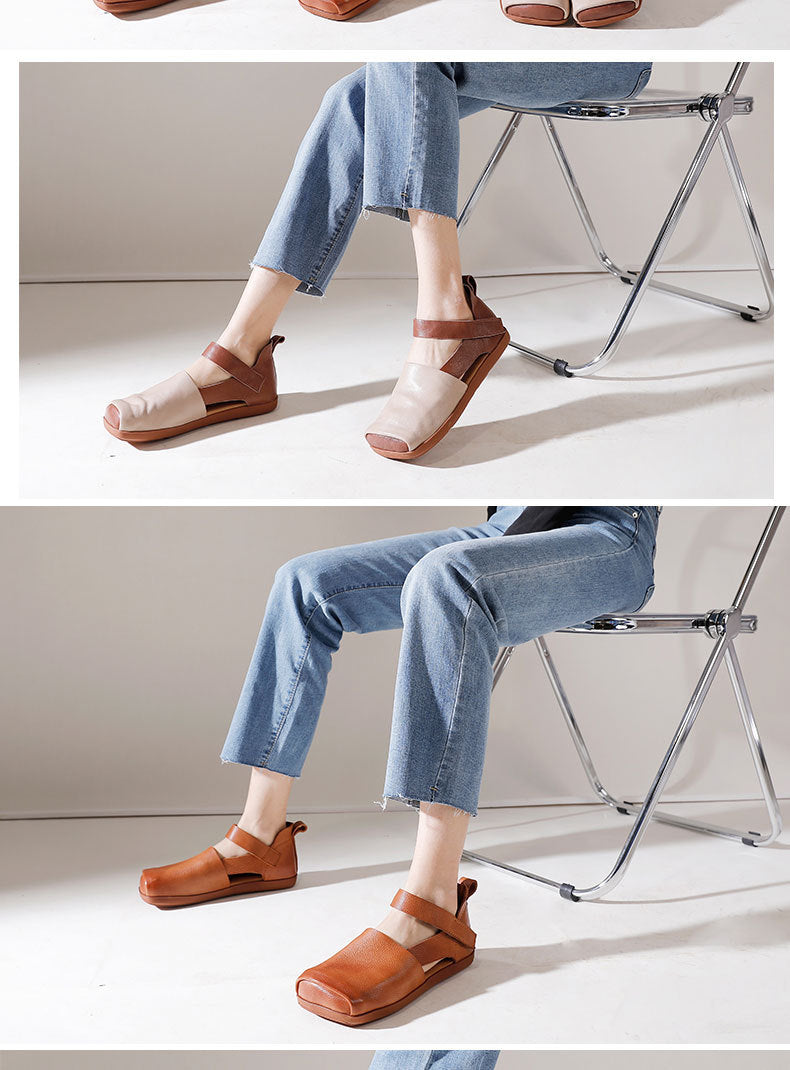 Versatile Leather Square Toe Flat Shoes