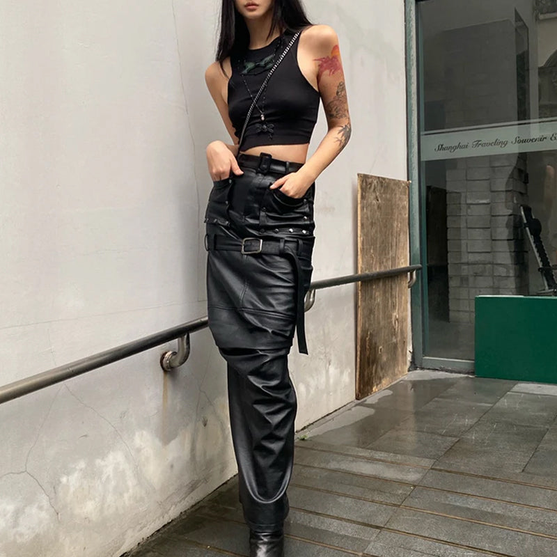 Faux Leather Long Skirt