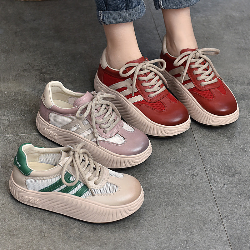Simple Splicing Lace-up Leather Thick-soled Shoes