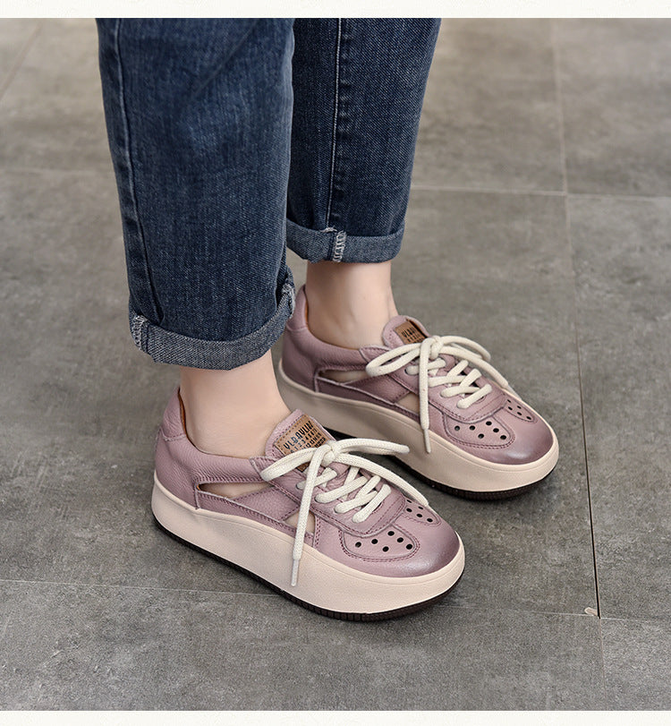 Casual Color Blocking Leather Thick Soled Shoes
