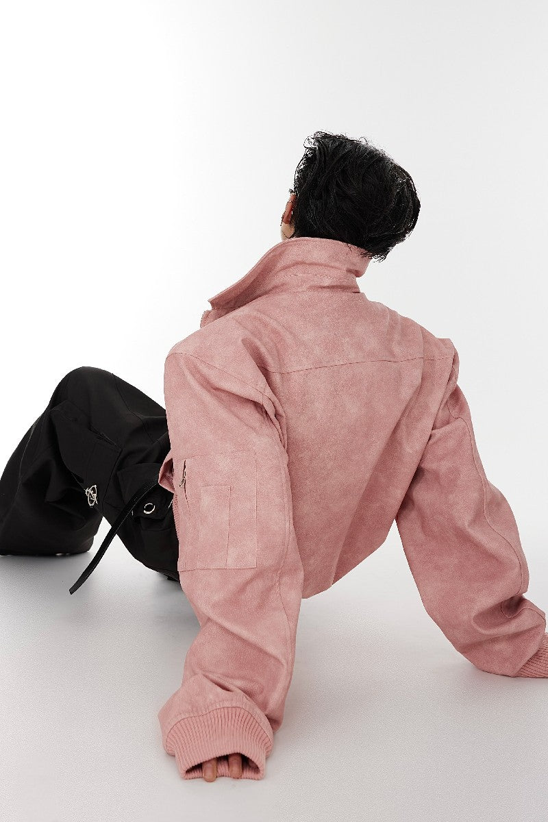 Shoulder Pad Washed Vegan Leather Jacket