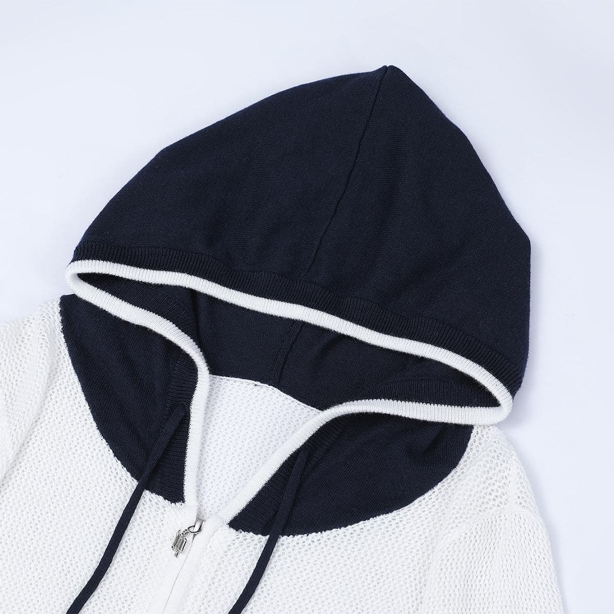 White Color Blocked Knit Short Zip Hoodie