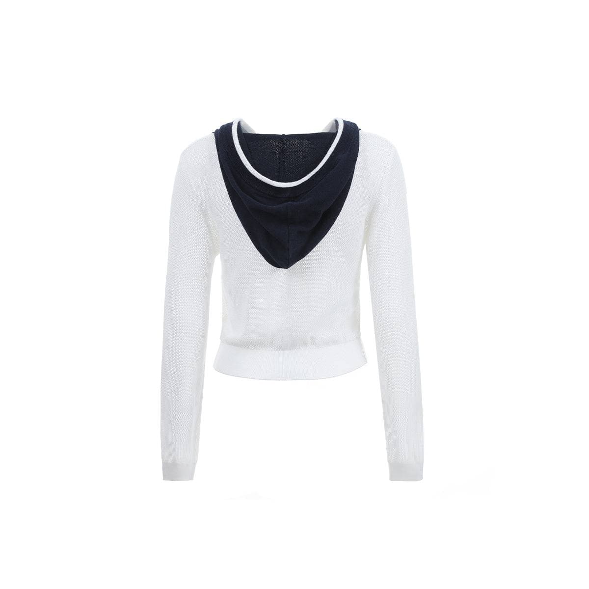 White Color Blocked Knit Short Zip Hoodie