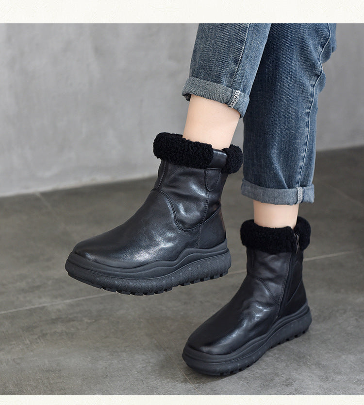 Versatile Warm Solid Color Thick Bottom Cotton Boots