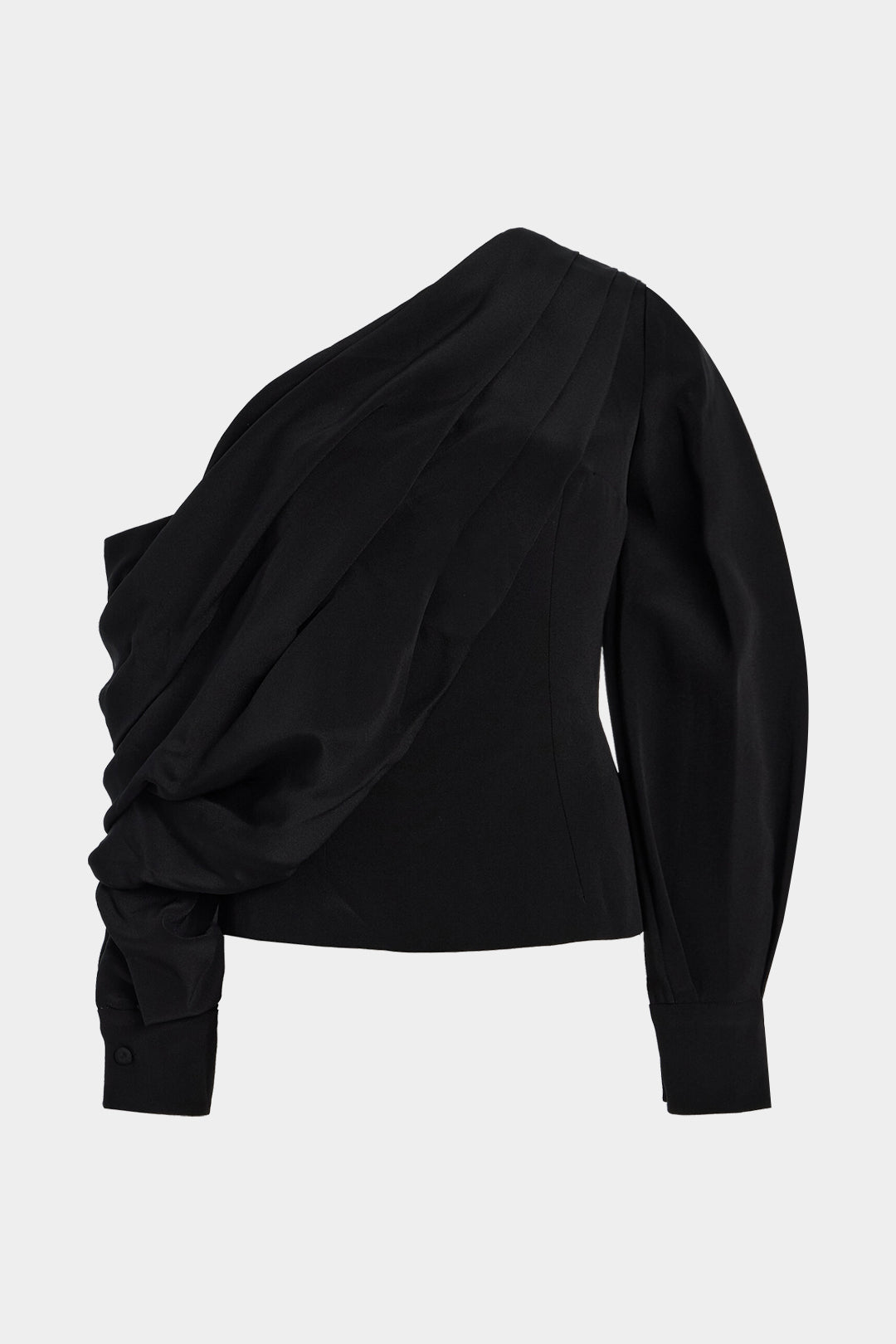 Asymmetrical Neck Ruched Long-Sleeve Shirt