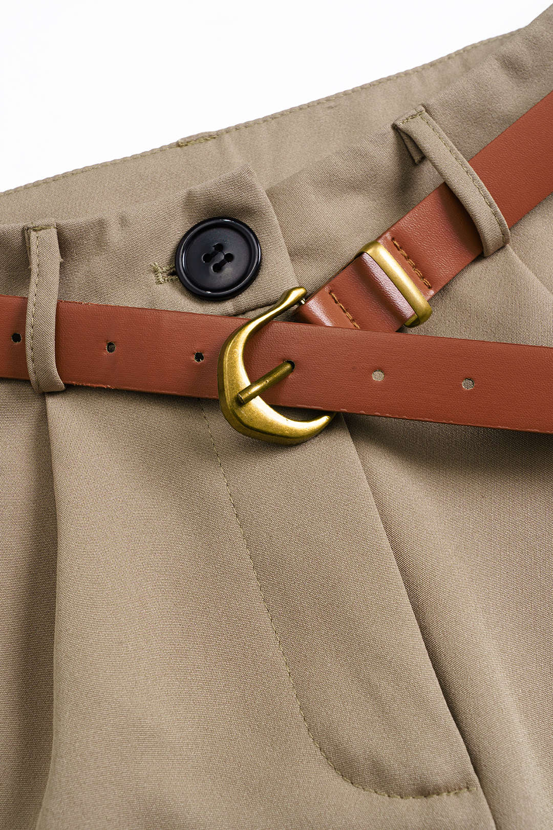 Belted Button Ruched Shorts