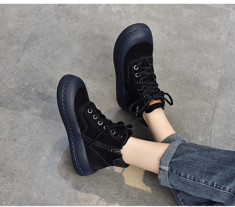 Casual Leather Thick Bottom Side Zipper Short Boots