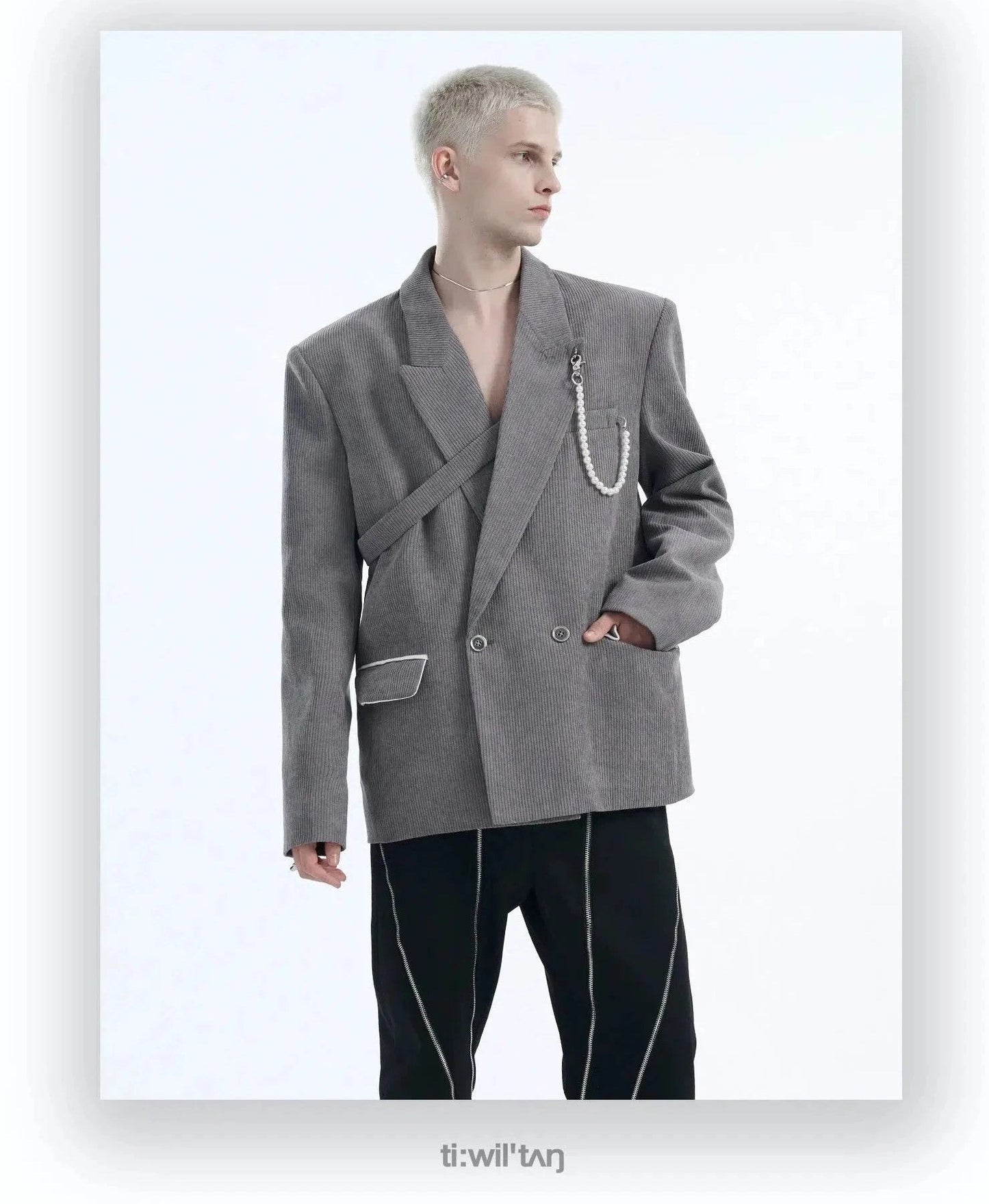 Retro Corduroy Peak Lapel Blazer Jacket