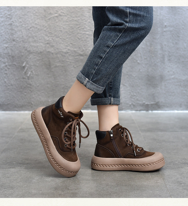 Casual Leather Thick Bottom Side Zipper Short Boots