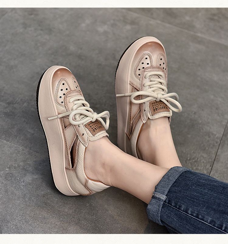 Casual Color Blocking Leather Thick Soled Shoes