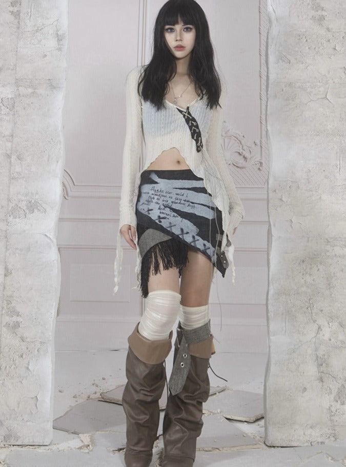 ARIADNAw Distressed Asymmetrical Mini Skirt