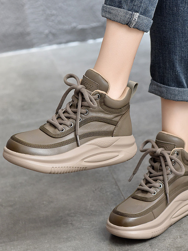 Casual Leather Colorblocked Thick Bottom Boots