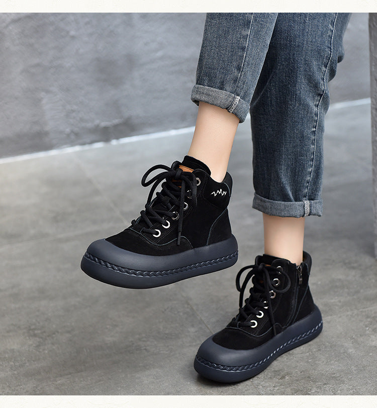 Casual Leather Thick Bottom Side Zipper Short Boots