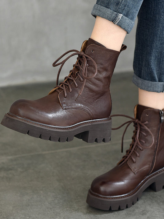 Vintage Leather Lace-Up Martin Boots