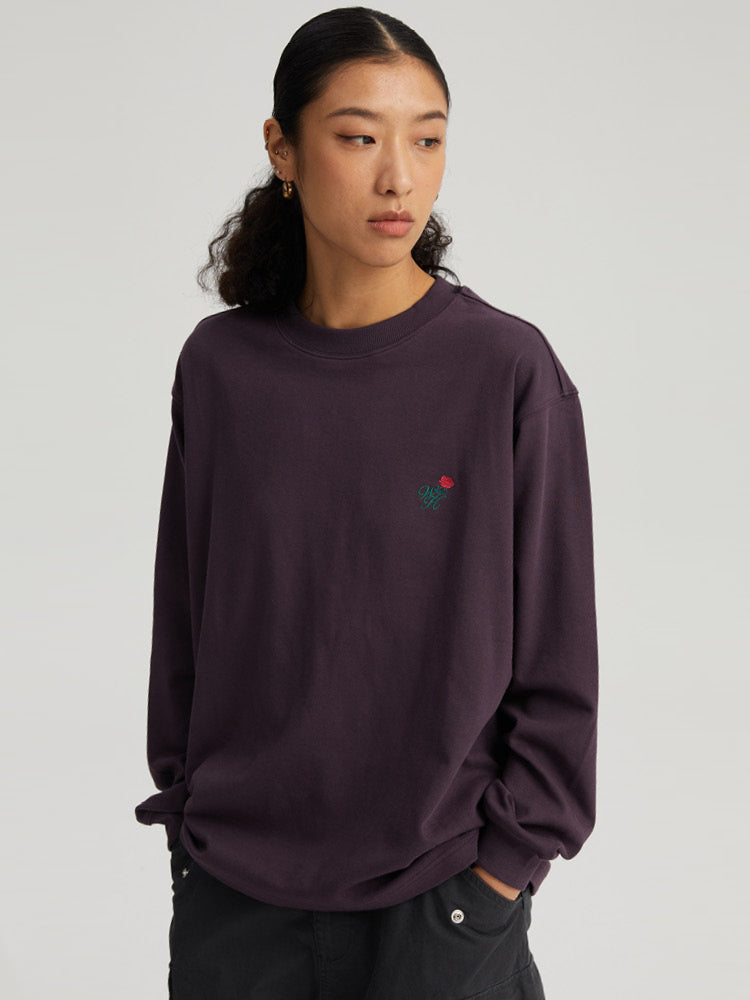Romantic Rose Embroidery Long Sleeved Tee