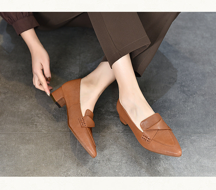 Classic leather Pointed-toe Chunky Heel Shoes