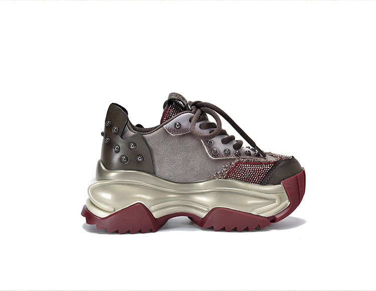 Niche Design Colorblock Leather Thick Bottom Shoes