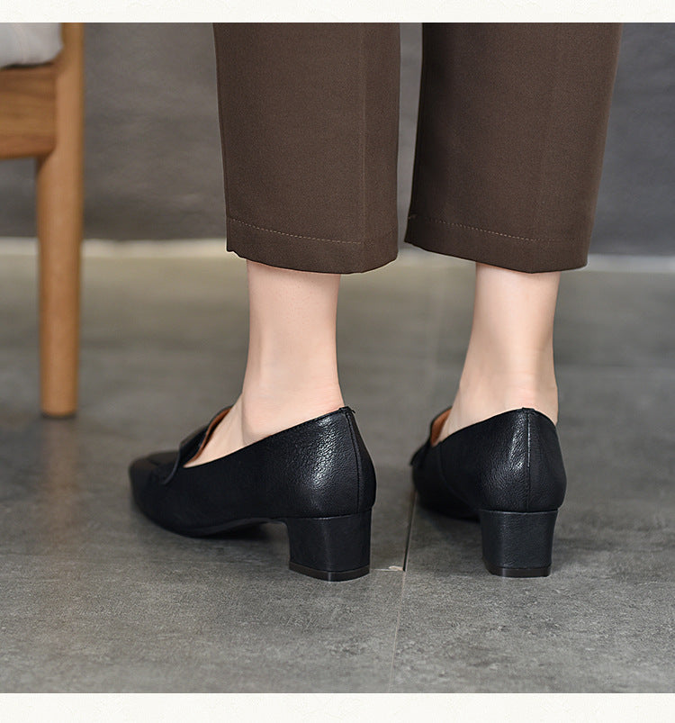 Classic leather Pointed-toe Chunky Heel Shoes