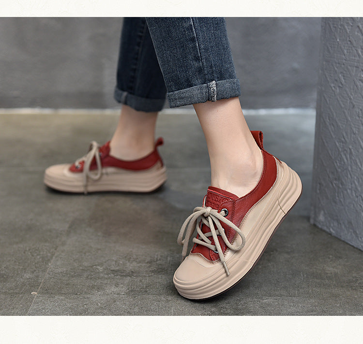 Casual Color Blocking Round Toe Lace-up Shoes