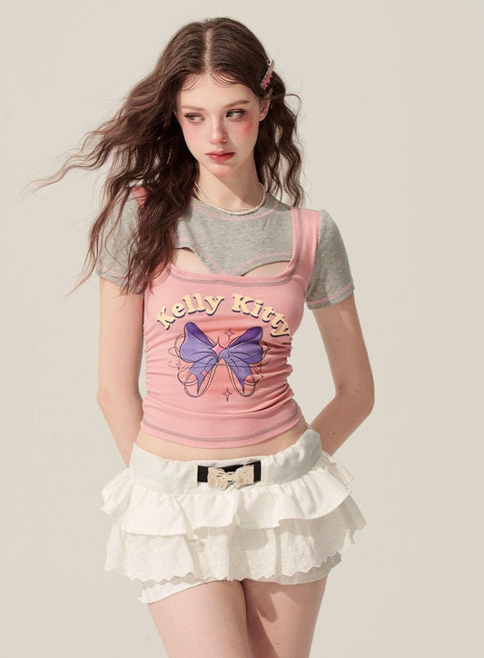 Stylish Pink Faux Layered T-Shirt