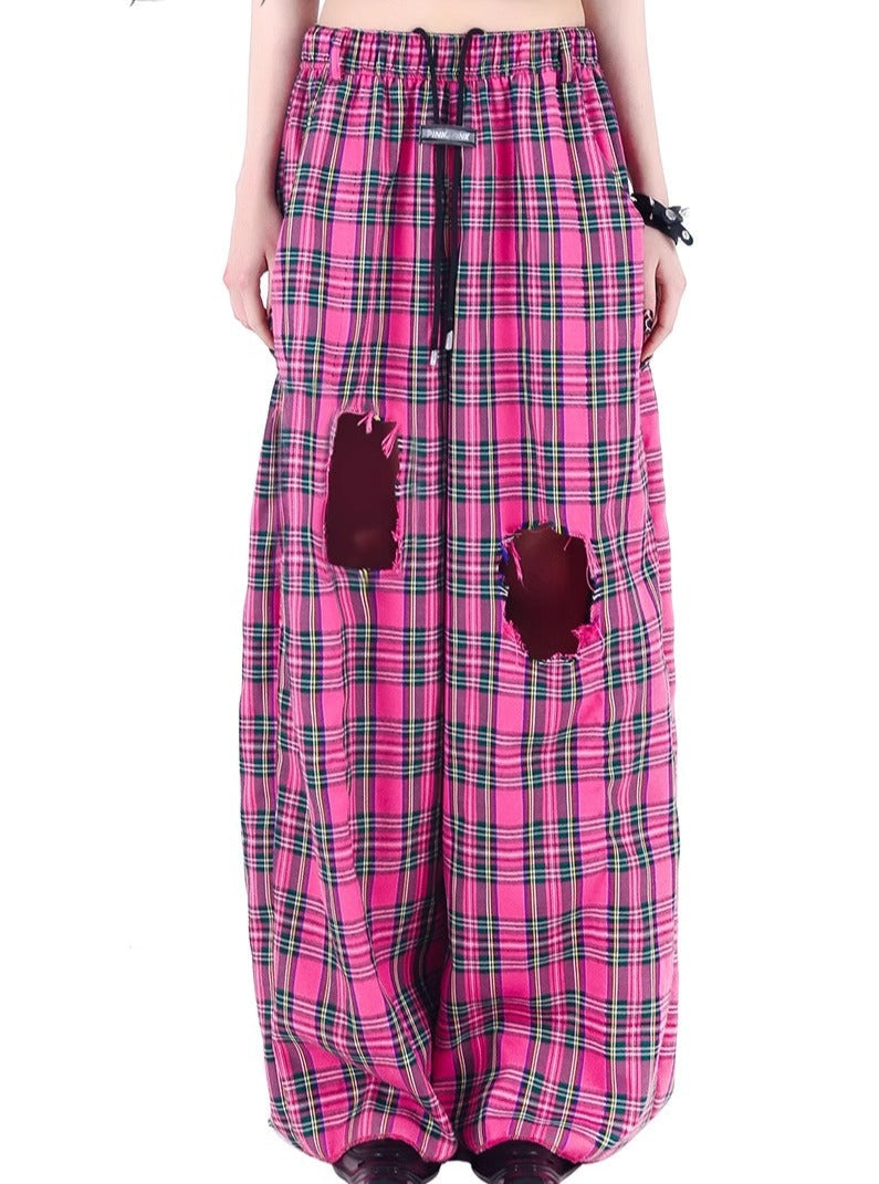 PINKSPINK Punk Plaid Harem Pants - Pink