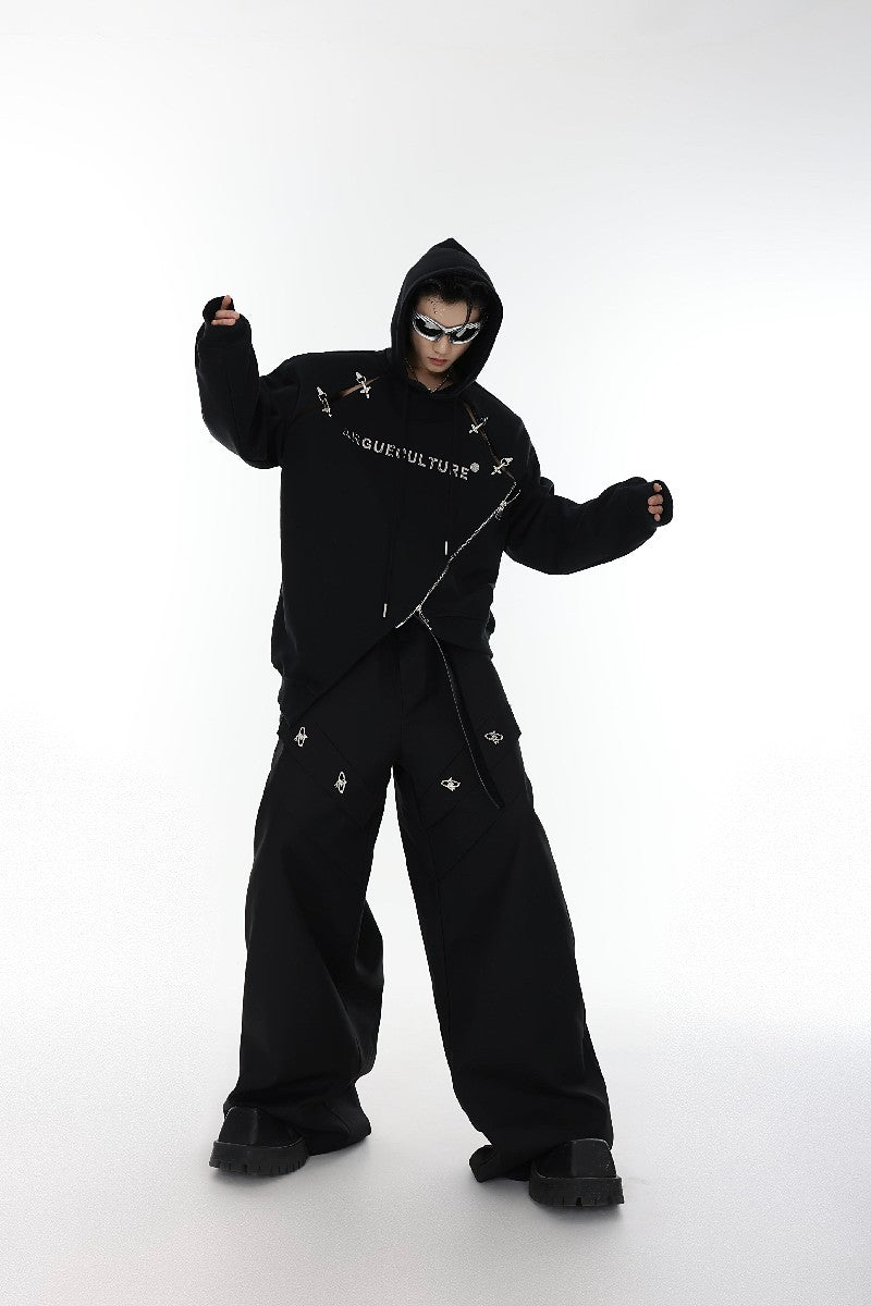 Zipper Logo Sweater With Irregular Design