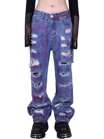 PINKSPINK Cosmic Shred Wide-Leg Jeans - Purple Tie-Dye