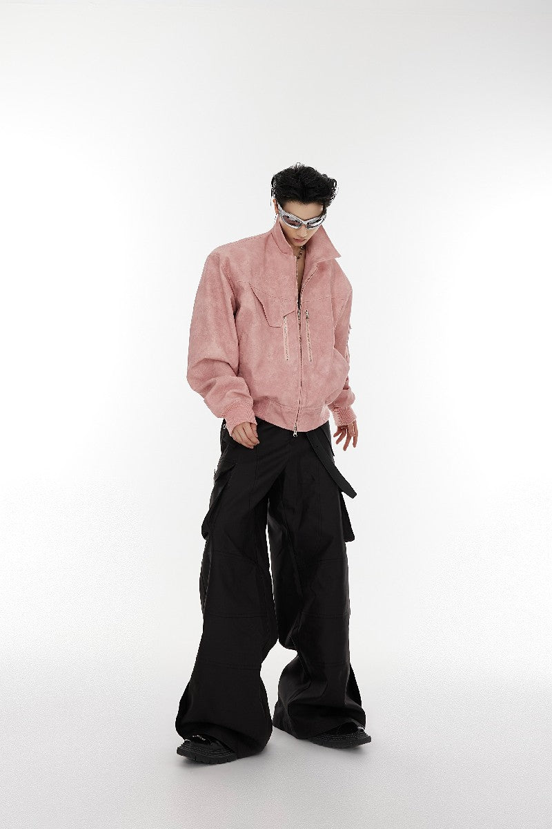 Shoulder Pad Washed Vegan Leather Jacket