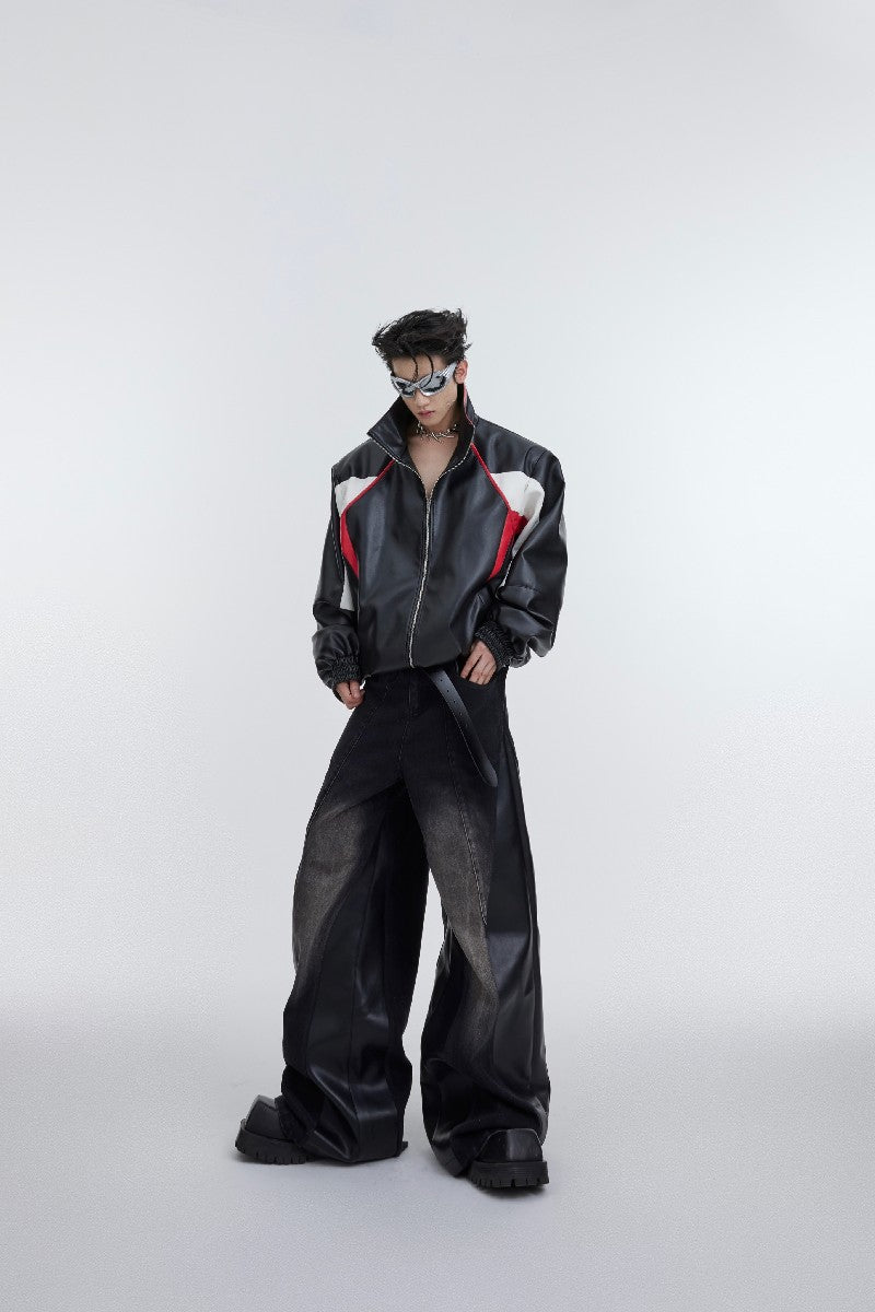 Stitched Vegan Leather Denim